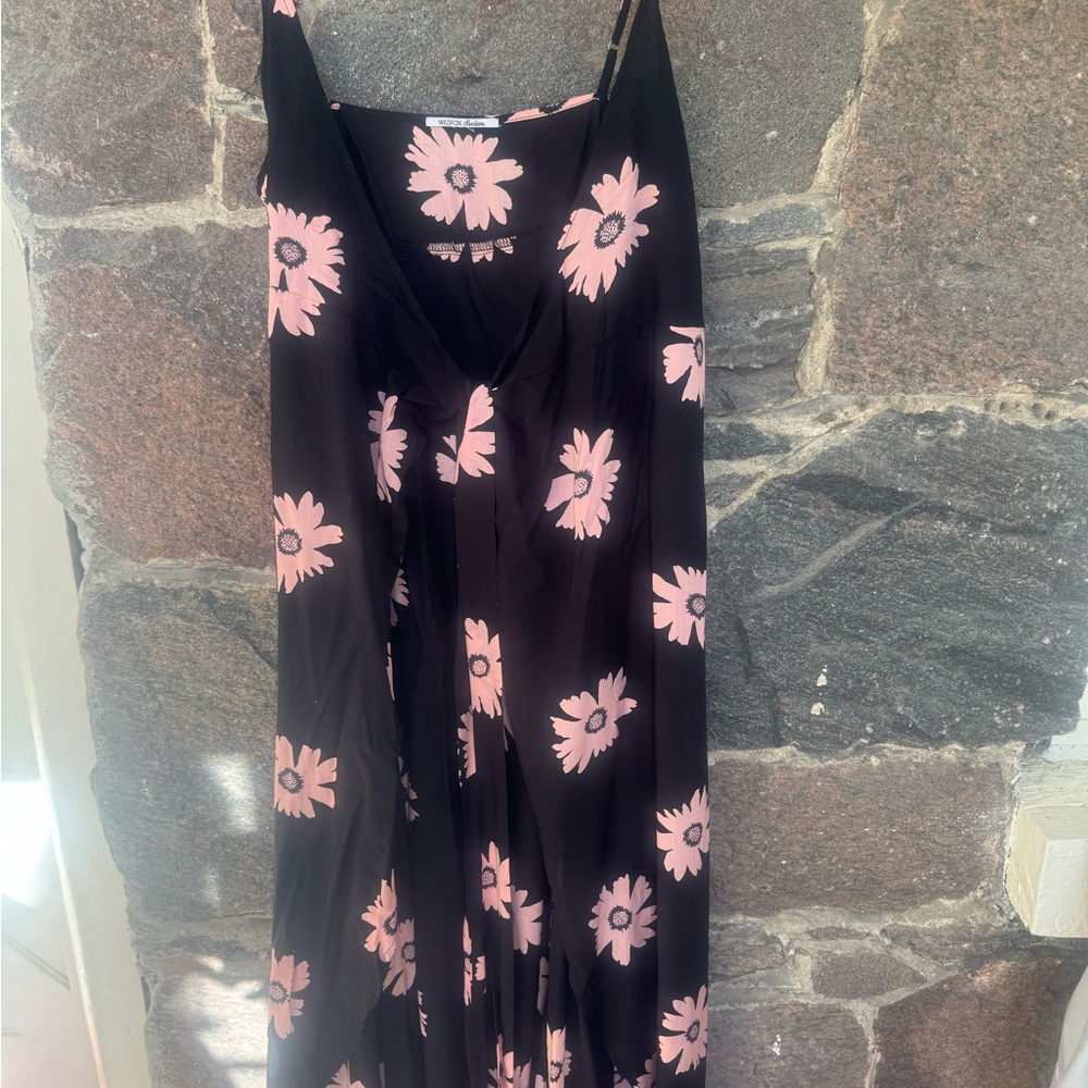Wildfox Black swim coverup with Pink Floral Design